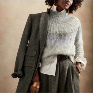 BANANA REPUBLIC Womens S Fair Isle Gray Mutli Alpaca Soft Funnel Neck Sweater